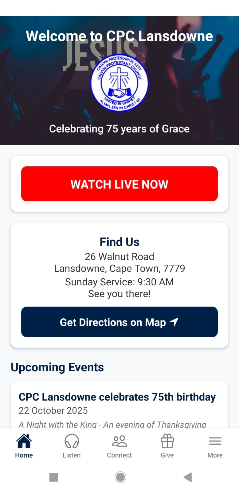 CPC Lansdowne App Home Screen